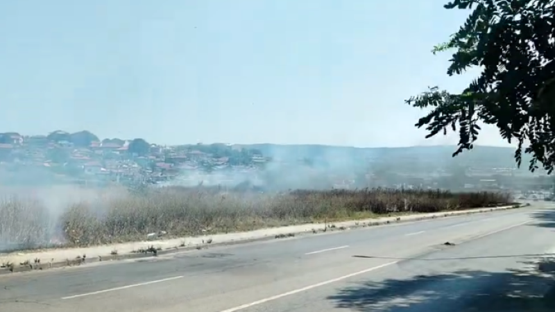 Горят тревни площи в района на Максуда във Варна (снимки)